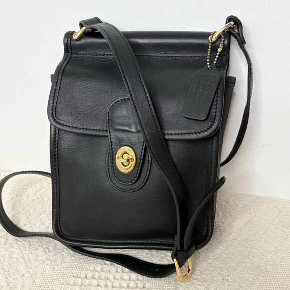 Unbranded 90s Vintage Black Leather Crossbody Bag Murphy Style - Picture 1 of 9